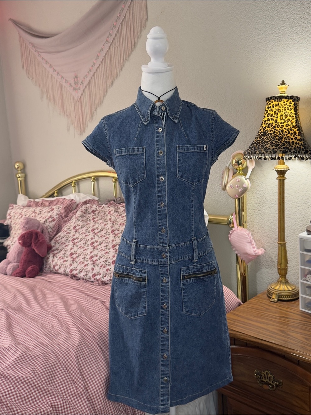 Y2K Tommy Hilfiger Classic Dark Blue Denim Shirt-Dress for Women - Picture 4 of 9